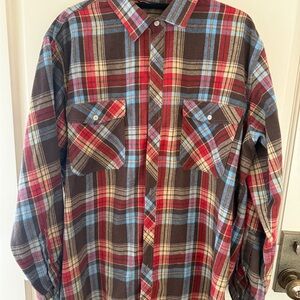 Lazy Mtl Men's Plaid Flannel Shirt - Red, Blue, and Brown